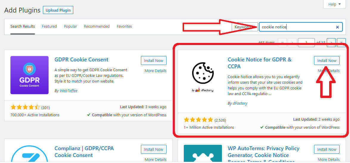 installing cookie notice plugin